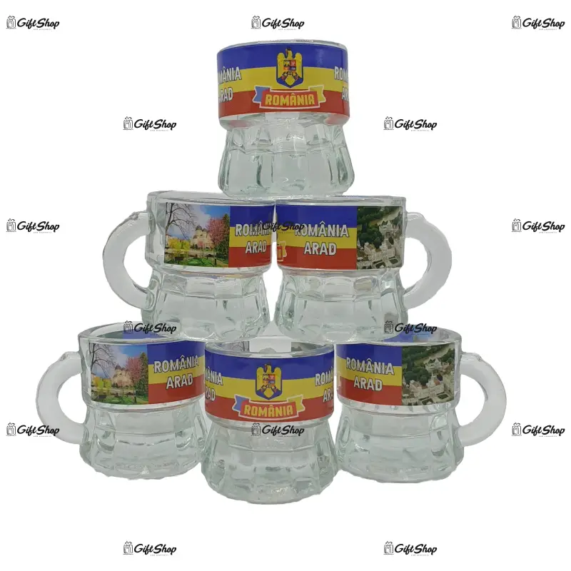 Arad romania, set 6 pahare pentru lichior/snaps realizat din sticla